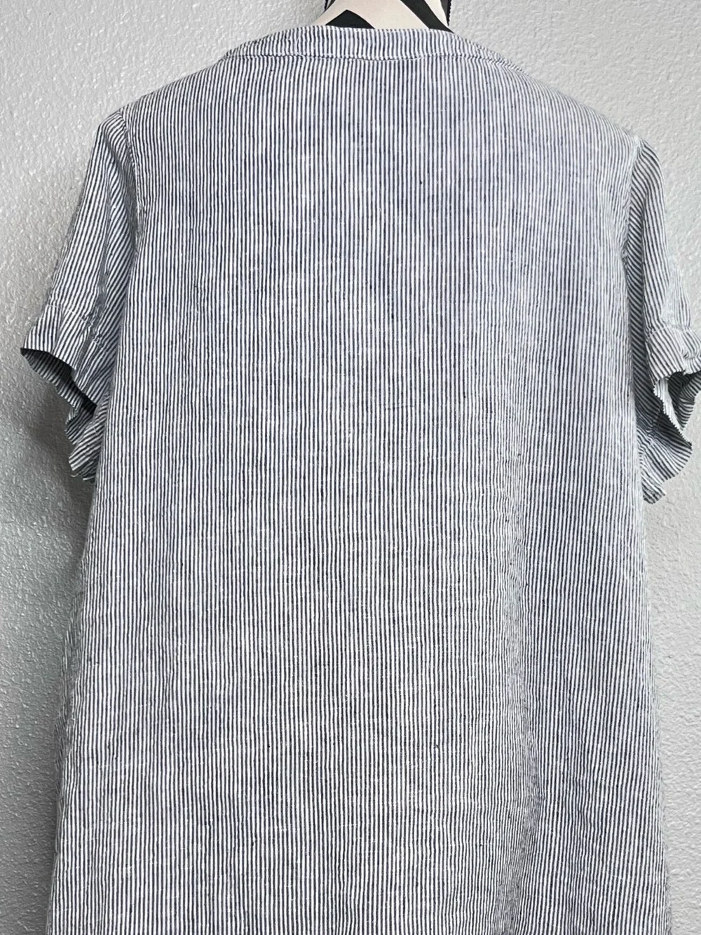 Tahari Sz 2X V-Neck Short-Sleeve 100% Linen Striped Coastal Minimalist Dress - Picture 5 of 10